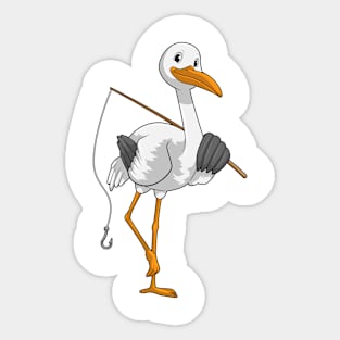 Stork as Fisher with Fishing rod Sticker